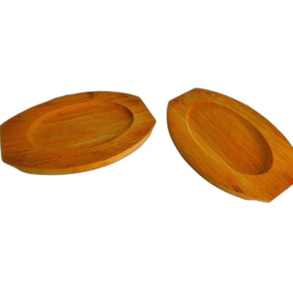 Vintage Wood Oak Oval Casserole Serving Tray Platters SET OF 2 - Picture 1 of 6